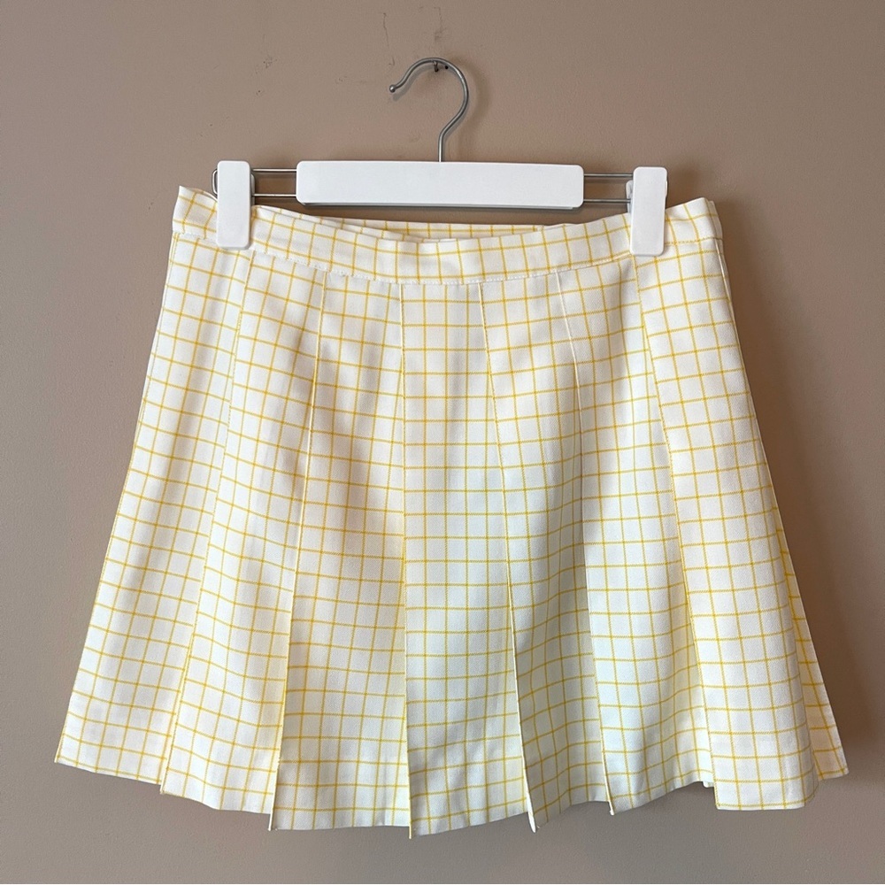 CYCLE | Vintage Yellow Plaid Pleated Mini Skirt Sz L - Picture 8 of 8